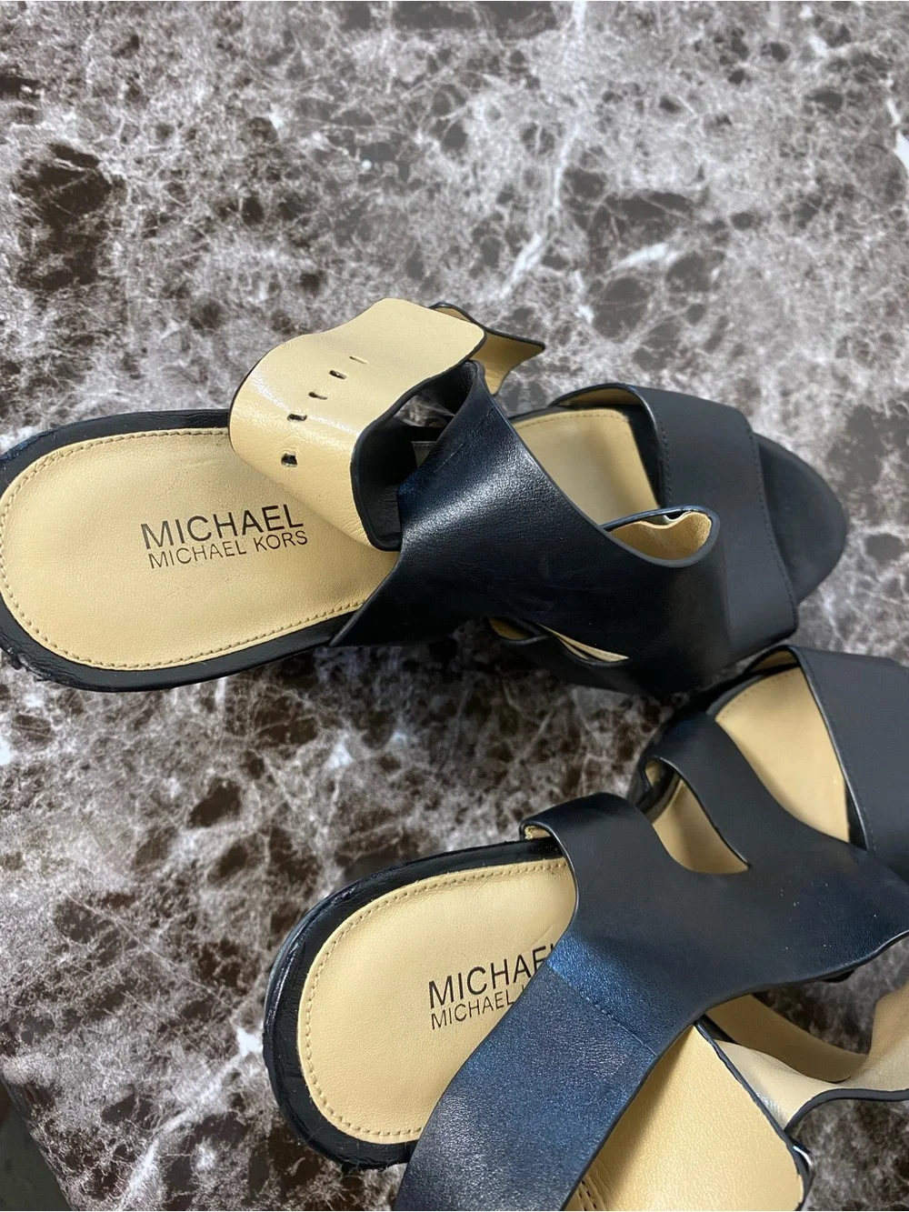 Michael Kors Black Leather Platform Slingback Heels